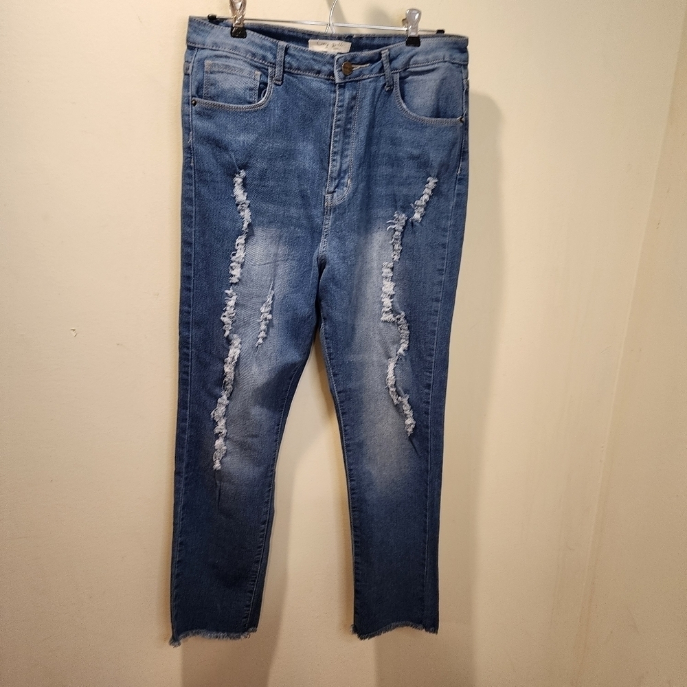 LIVING DOLL Light blue Washed distressed high Waist skinny jeans size 13